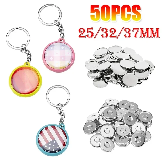 50pcs/Sets Double-Side Keychain Badge Button Making Parts 25mm 32mm 37mm  Key Ring Button Pins Round Pendant Making Supplies - AliExpress